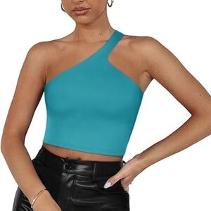 REORIA Aqua Women’s One Shoulder Double Lined Seamless Tank Top! Size: Medium!